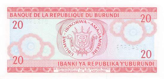 Burundi p27b 20 Francs 1989